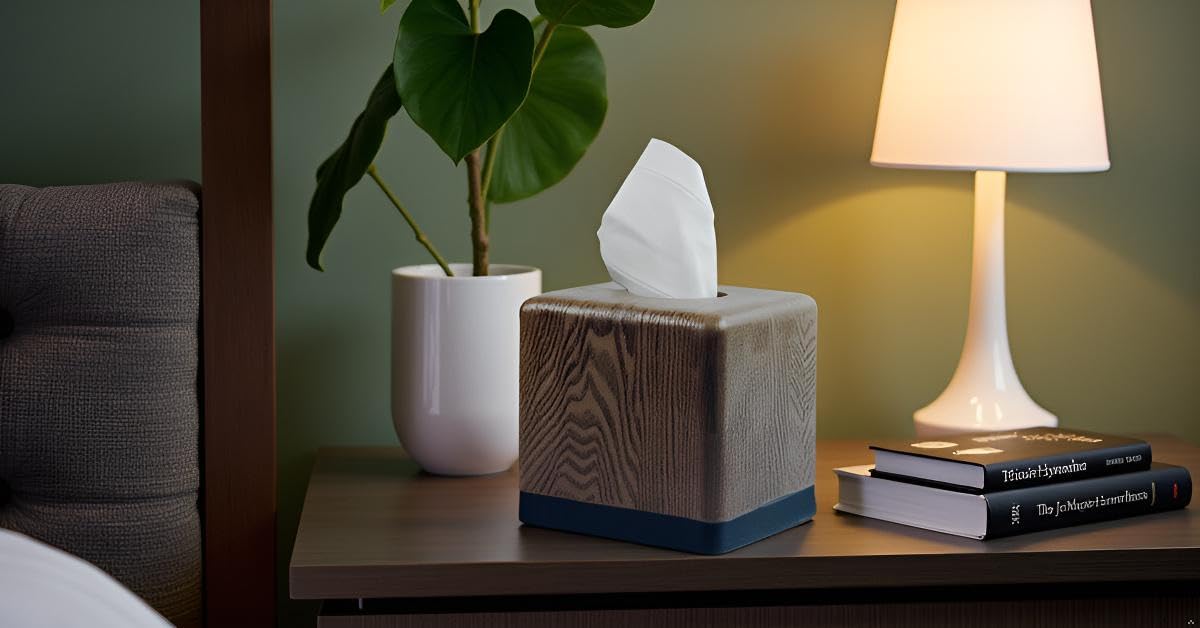 Hymmah Square Tissue Box Cover Holder with Tray,Unique Cube Design Tissue Dispenser Cover Decor for Vanity Counter Tops Also Great for Bedroom and Living Room