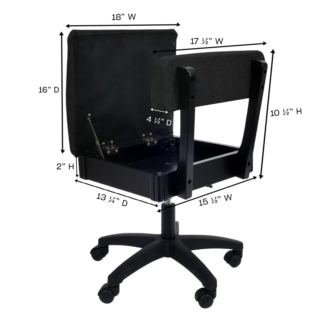 Arrow Sewing H8123 Adjustable Height Hydraulic Sewing and Craft Chair with Under Seat Storage and Solid Fabric, Lady Gray Fabric
