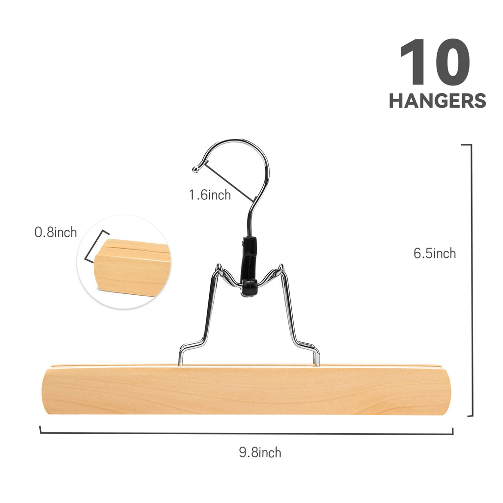 Nature Smile Wooden Pants Skirt Hangers, Smooth Finish Solid Wood Non Slip Jeans Slack Clamp Hangers Hair Extension Hangers (10 Pack Cherry)…