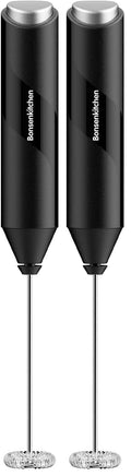 Bonsenkitchen Powerful Milk Frother for Coffee, Fast Handheld Drink Mixer with Stainless Steel Whisk, Battery Operated Hand Frother Stirrer Wand-Black
