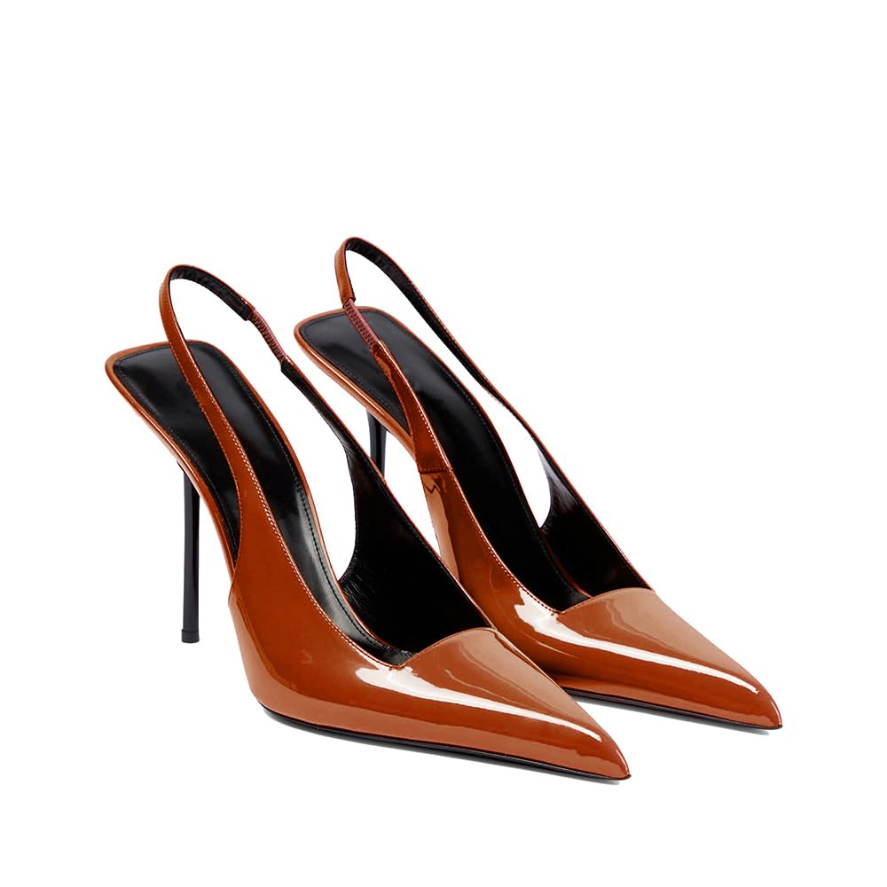 THESHY Women's Pointed Toe High Stiletto Heels Slingback Stretch Slip-on Pumps Backless Patent Leather Fashion Dress Shoes for Women