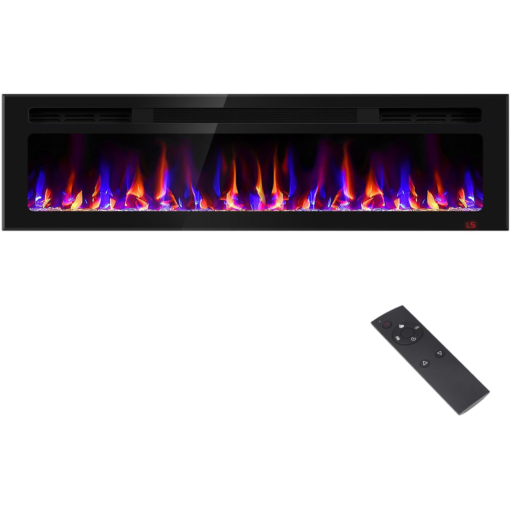 31 Inch Electric Fireplace Recessed and Wall Mounted, Fireplace Heater and Linear Fireplace, Ultra-Thin Electric Fireplace, Low Noise, with Timer, Remote Control, Adjustable 12 Flame Color, 750/1500W