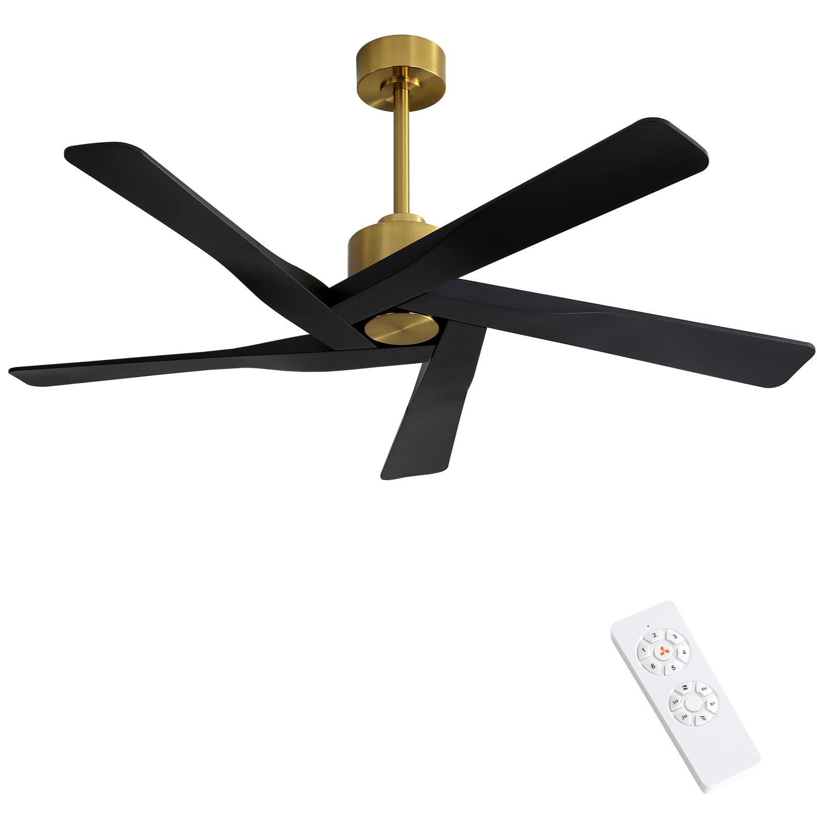 WINGBO 54" ABS DC Ceiling Fan No Light, 5 Blade Wood Grain ABS Ceiling Fan with Remote, 6-Speed Reversible DC Motor, Ceiling Fans without Light for Kitchen Bedroom Living Room, Antique Nickel and Grey
