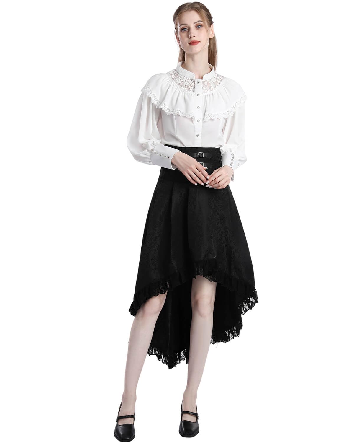 Nuoqi Victorian Blouse Womens Gothic Shirt Vintage Long Sleeve Lotus Ruffle Tops
