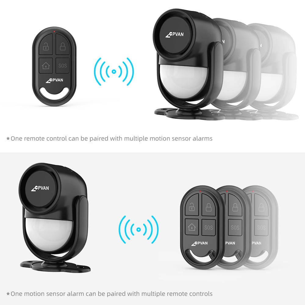 CPVAN WiFi Motion Sensor Alarm, 125dB Smart PIR Motion Detector with Phone App Alerts, Wireless Indoor Home Security Alarm System with Remote, 2.4GHz WiFi, Black