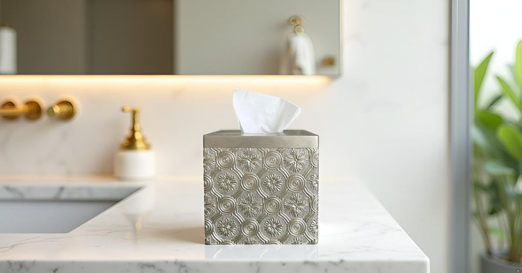 Hymmah Square Tissue Box Cover Holder with Tray,Unique Cube Design Tissue Dispenser Cover Decor for Vanity Counter Tops Also Great for Bedroom and Living Room