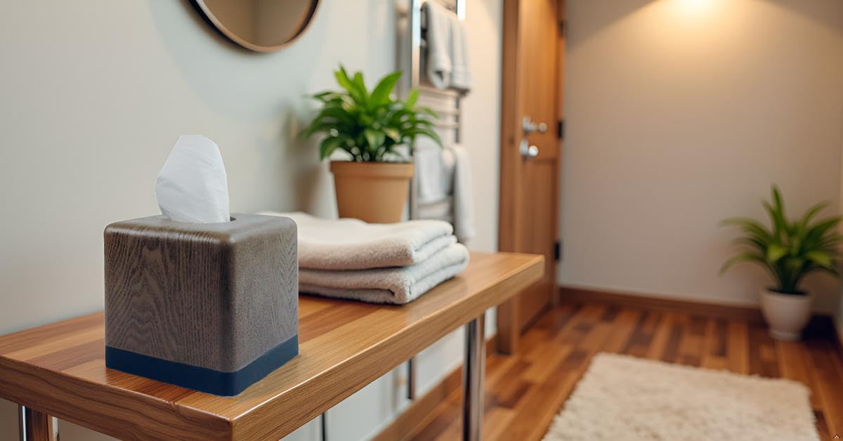 Hymmah Square Tissue Box Cover Holder with Tray,Unique Cube Design Tissue Dispenser Cover Decor for Vanity Counter Tops Also Great for Bedroom and Living Room