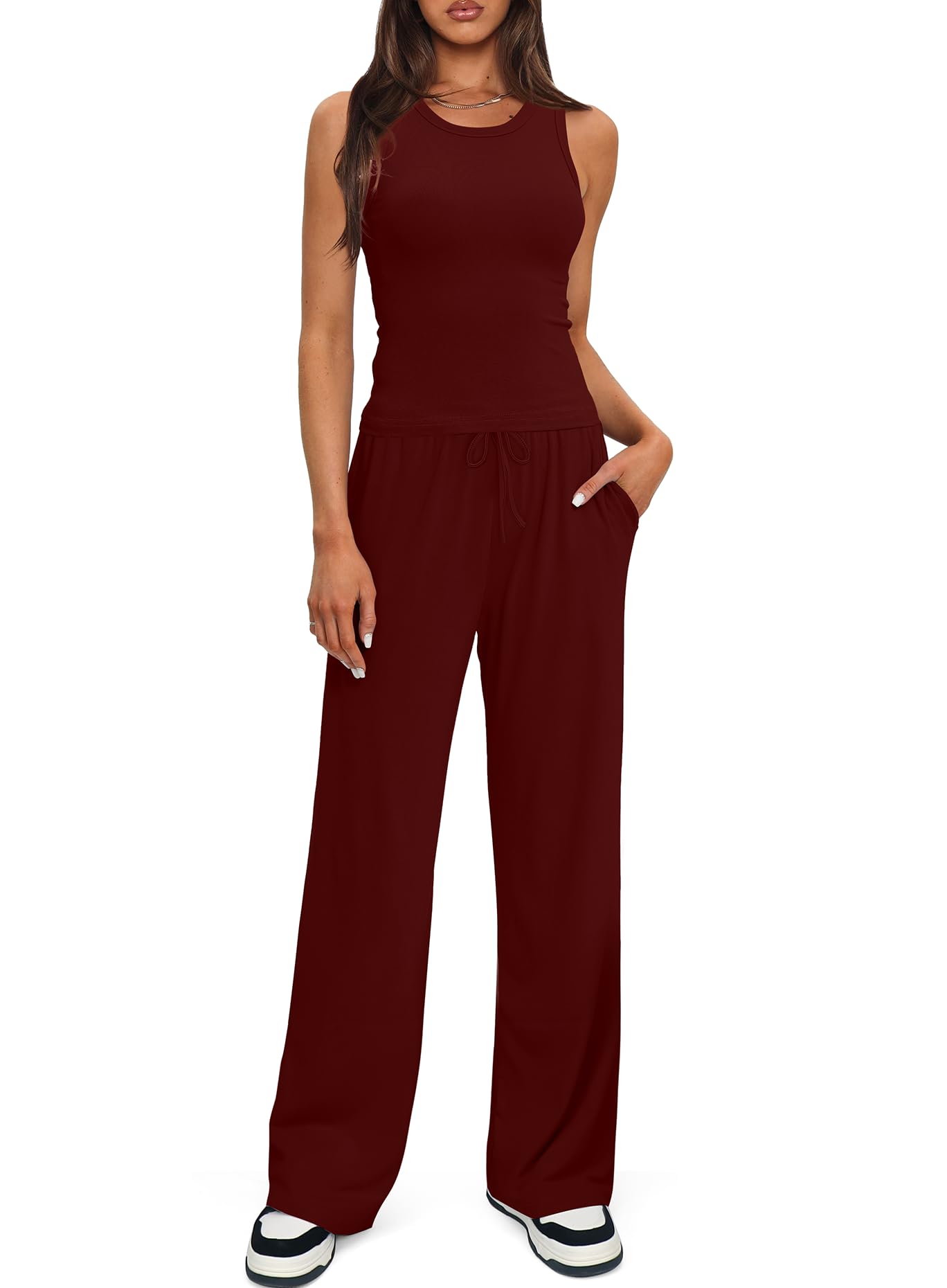 Darong Women's 2 Piece Summer Outfits Sleeveless Matching Lounge Sets