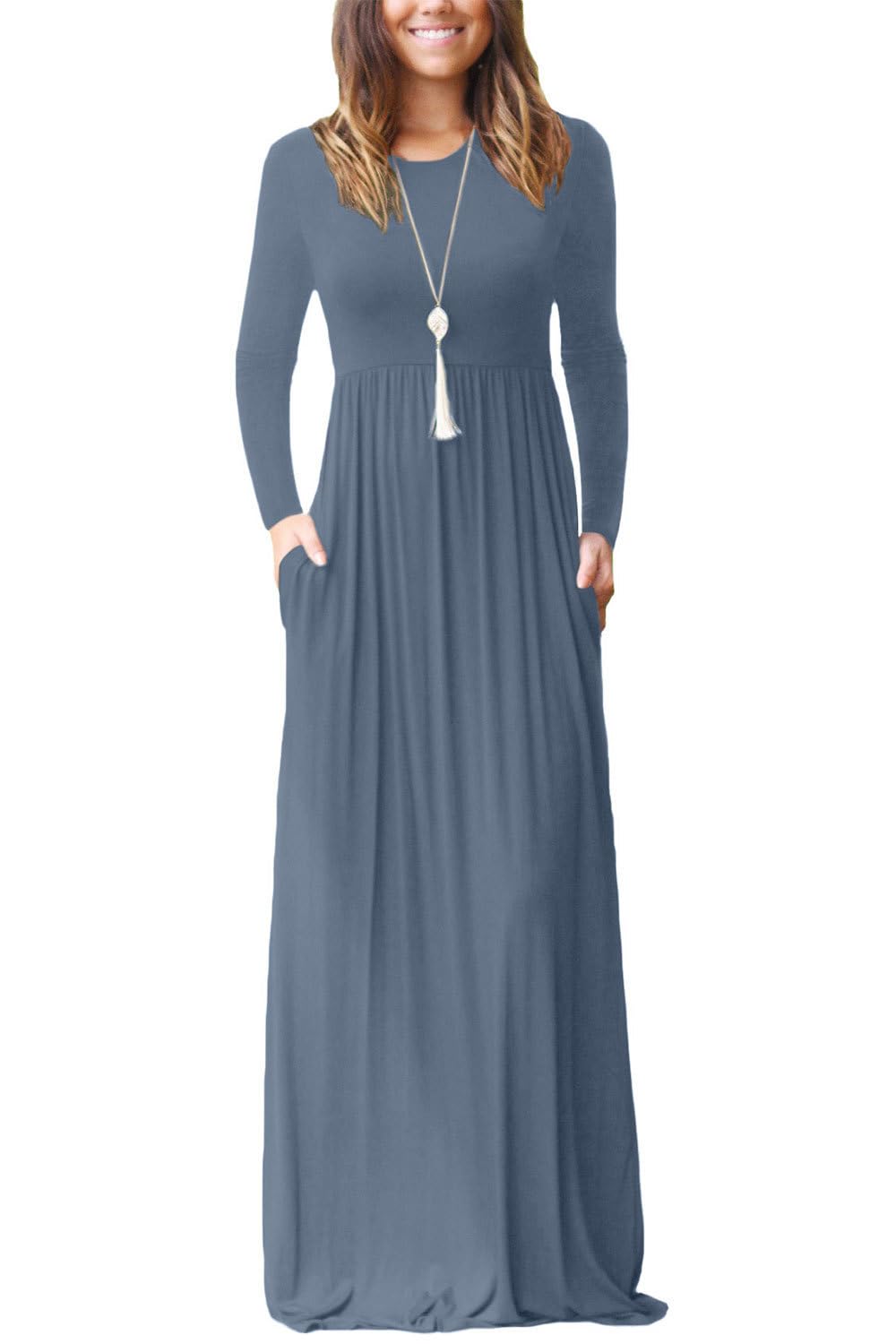 EUOVMY Women's Long Sleeve Loose Maxi Dresses Casual Long Dresses with Pockets