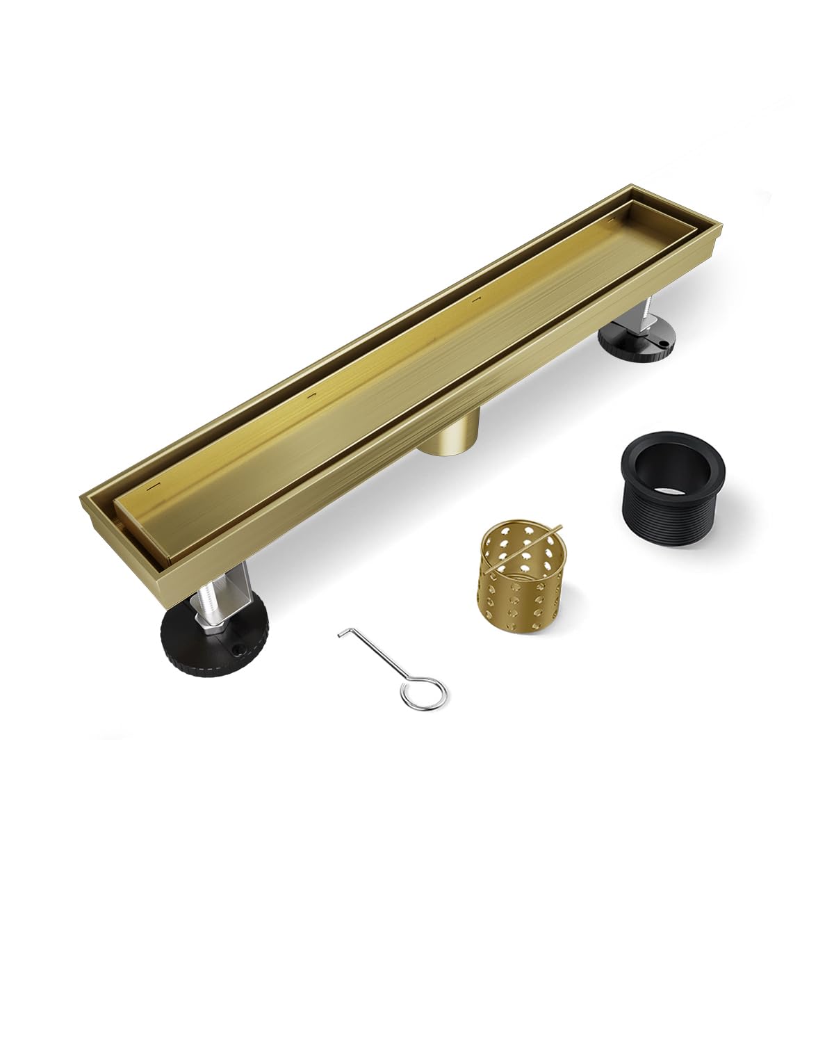 6 Inch Gold Shower Drain, Modern 2-in-1 Tiled Shower Drain - 304 Stainless Steel Square Shower Floor Drain for Bathroom, Brushed Gold Drain Shower with Tile Insert Grate Removable, Hair Strainer