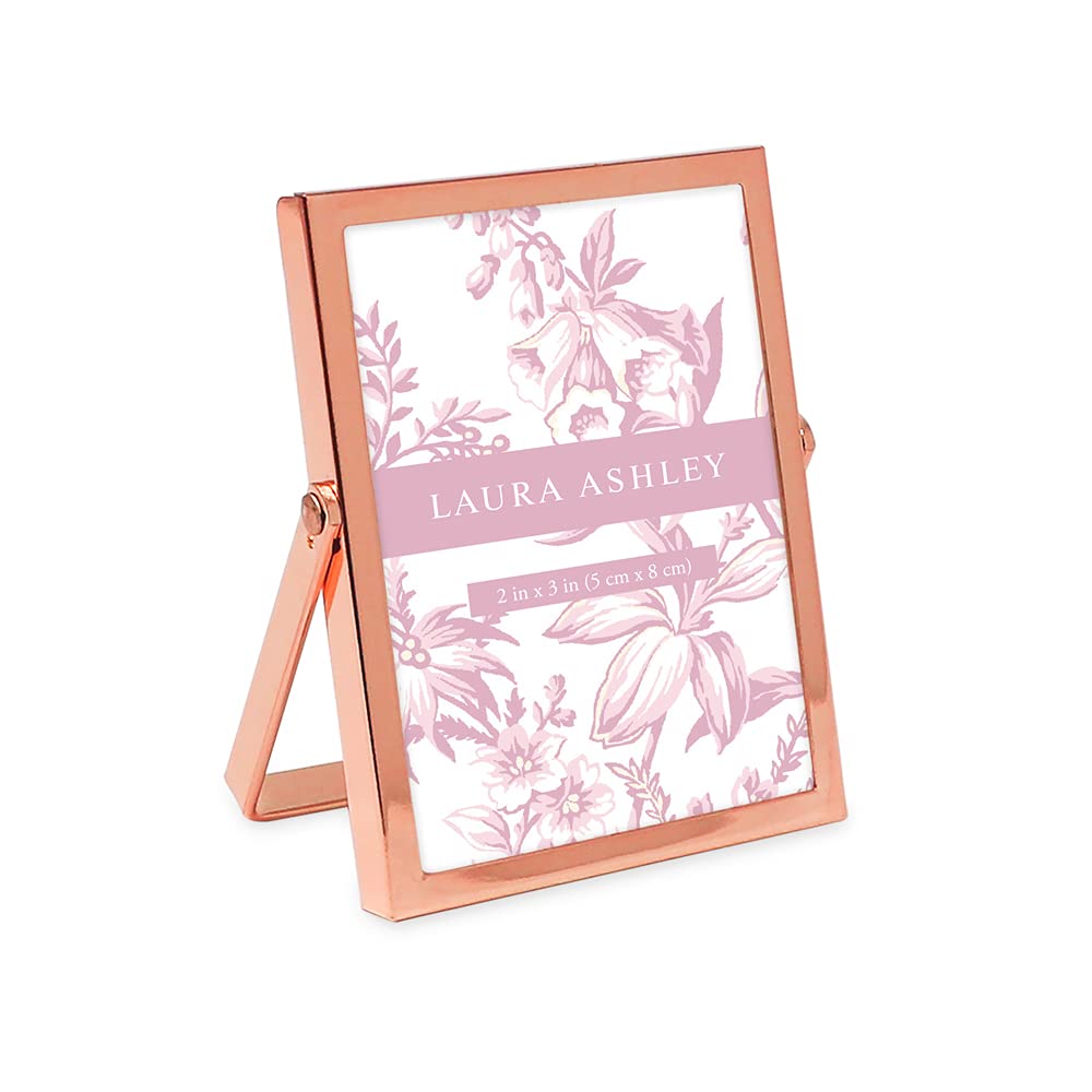 Laura Ashley 2x3 Rose Gold Flat Metal Picture Frame (Vertical) with Pull-Out Easel Stand, Made for Tabletop, Counterspace, Shelf and Desk (2x3, Rose Gold)