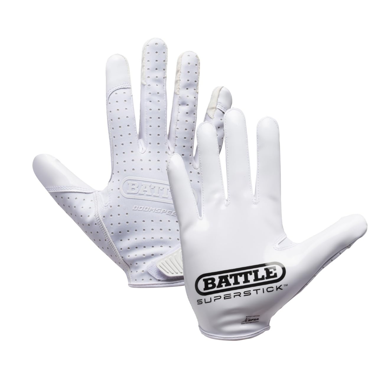 Battle Doom Speed Football Receiver Gloves – Ultra Stick Grip, Compression Fit (Runs Tight – Size Up If Between Sizes), Youth & Adult Football Gloves