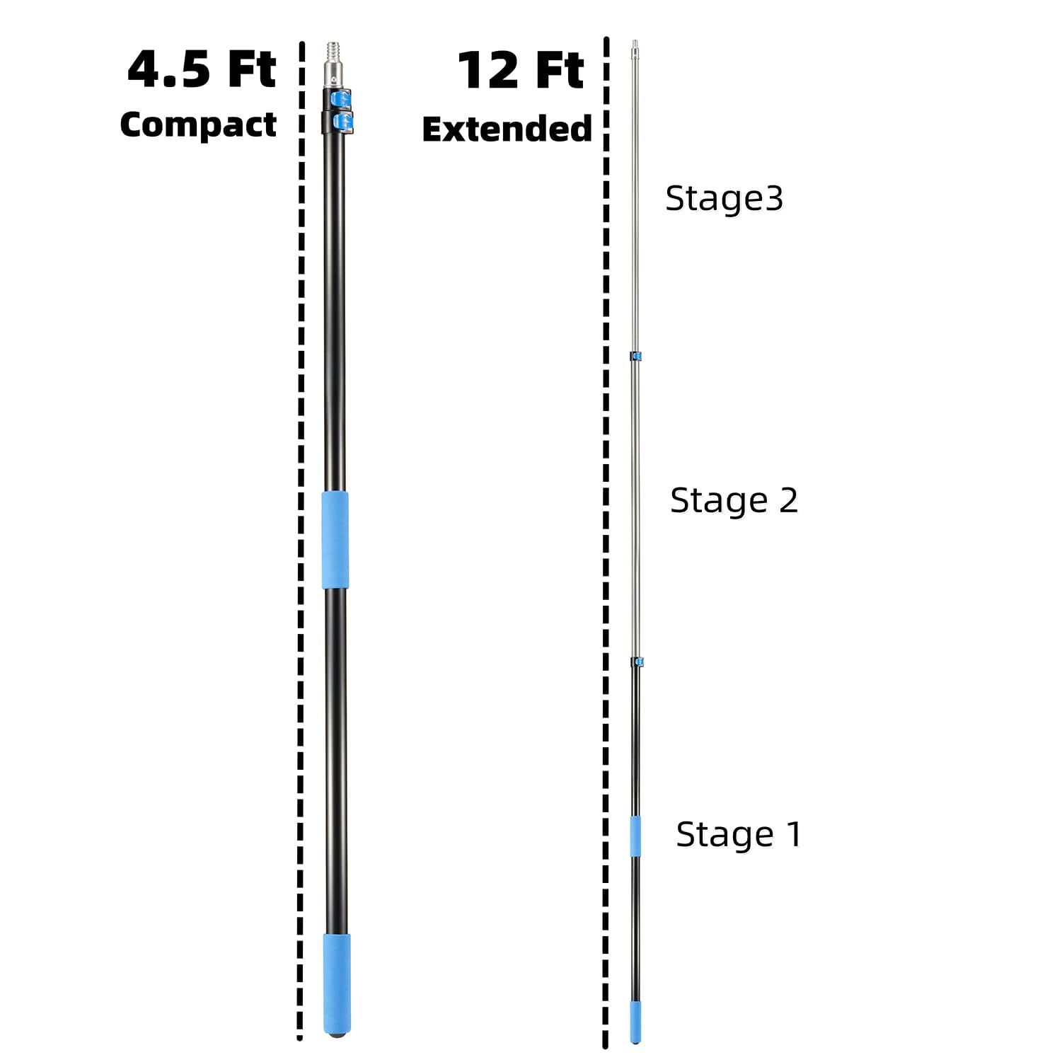 15 Foot High Ceiling Fan Duster with 5-8ft Extension Pole, Extendable Reusable Cobweb, Feather, Window Cleaning Squeegee Kit