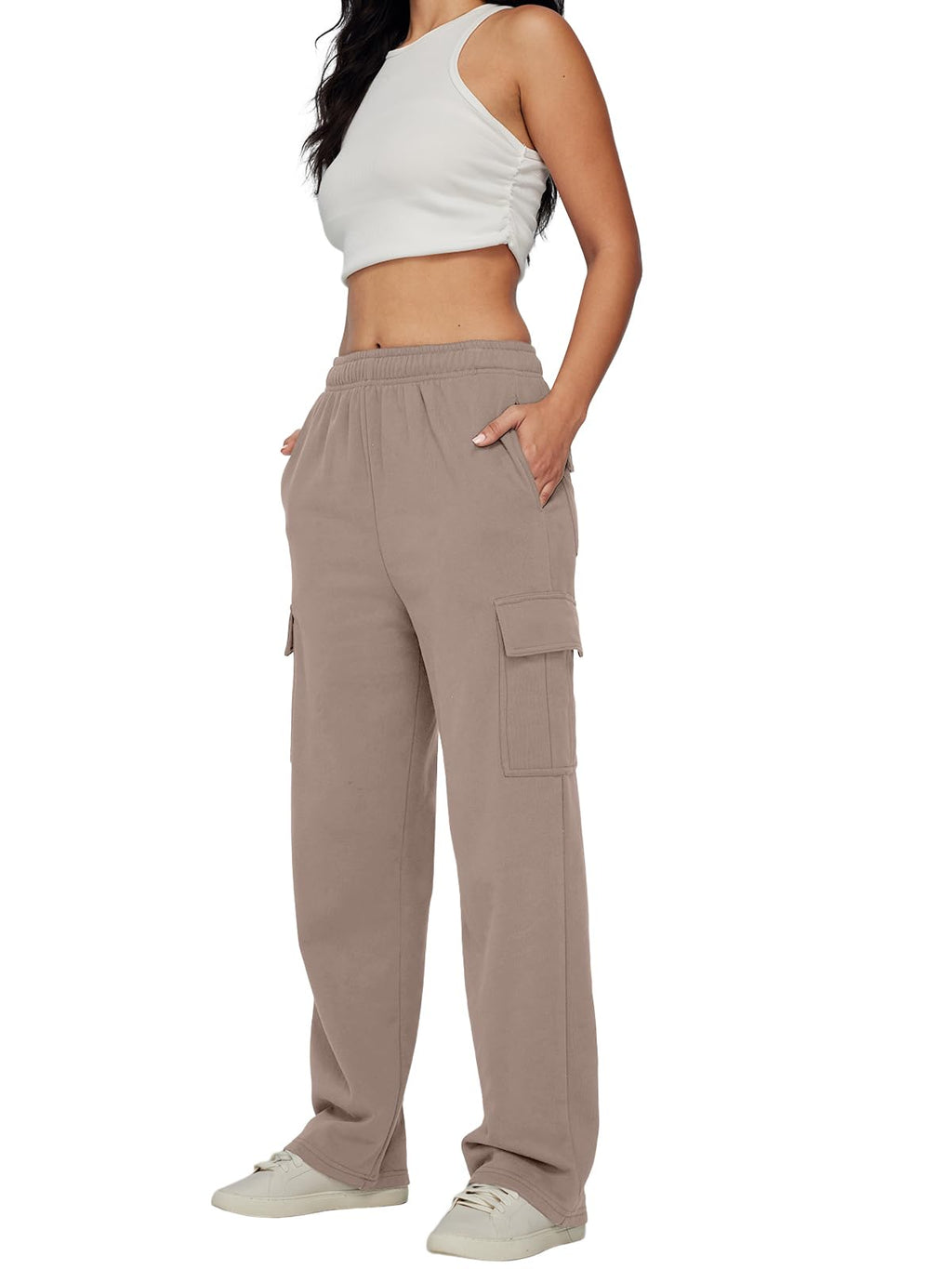 AUTOMET Womens Cargo Sweatpants Baggy Fleece High Waisted Joggers Sweat Pants Athletic Pants