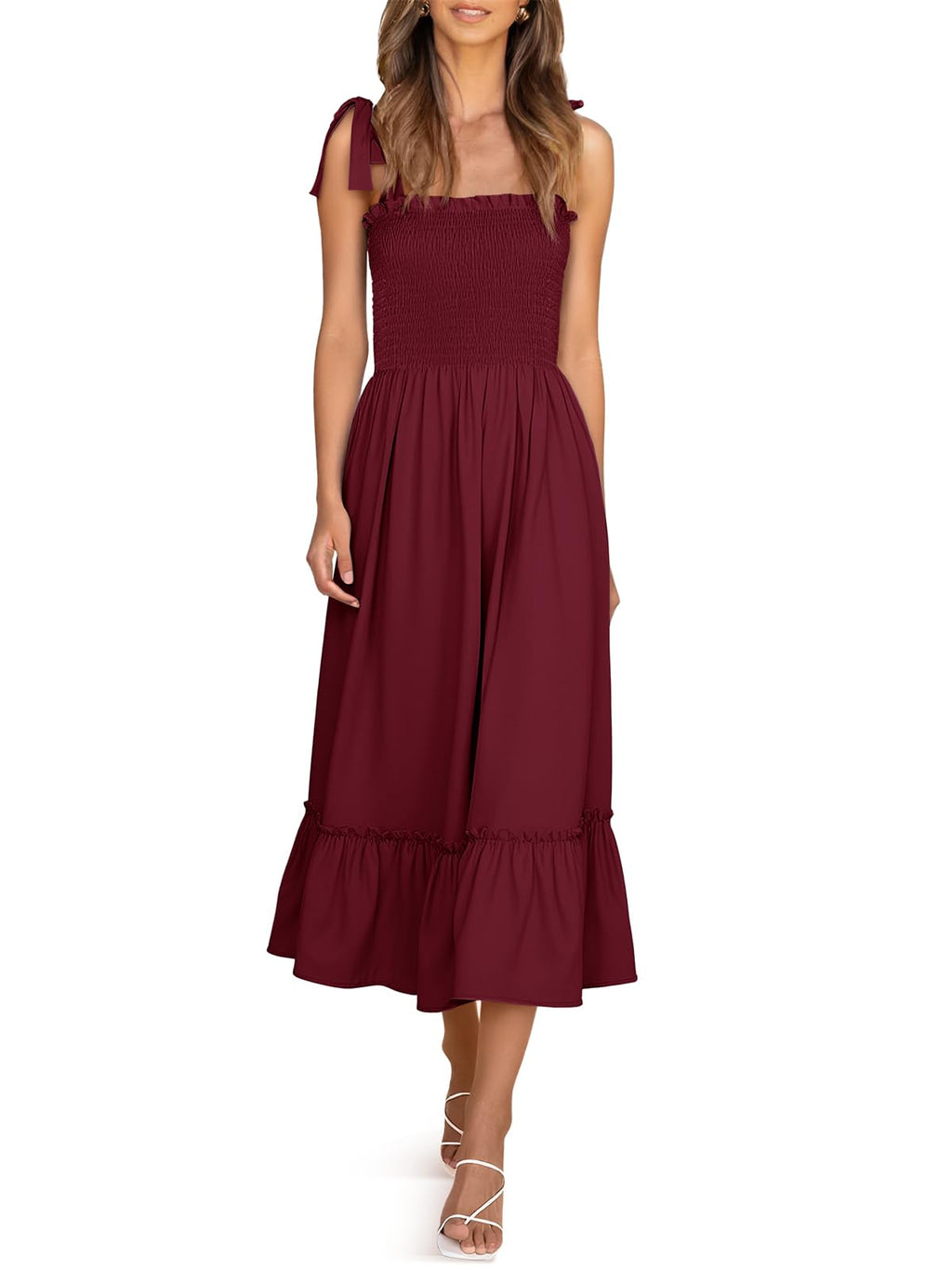 Imily Bela Womens Summer Floral Maxi Dress Boho Tie Strap Sleeveless Smocked A Line Beach Sundress Long Dresses