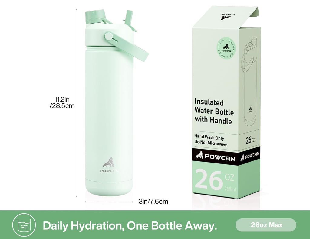 POWCAN 26 oz Insulated Water Bottle with 2-in-1 Straw and Spout Lid, Keep Cold 24H, Leak-Proof, Fits in Car Cup Holder, Stainless Steel Water Bottle for Sports, Travel, Gym, Gift, and School (Ace)