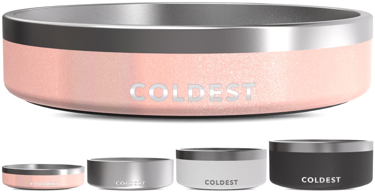 Coldest Dog Bowl - Anti Rust Metal, Non Slip, 3 Layers Insulated Stainless Steel Dog Bowls - Spill Proof & Heavy Duty - Water Bowl for Dogs, Cats & Pets, Dish Washer Safe (21 oz, Mars Red Glitter)