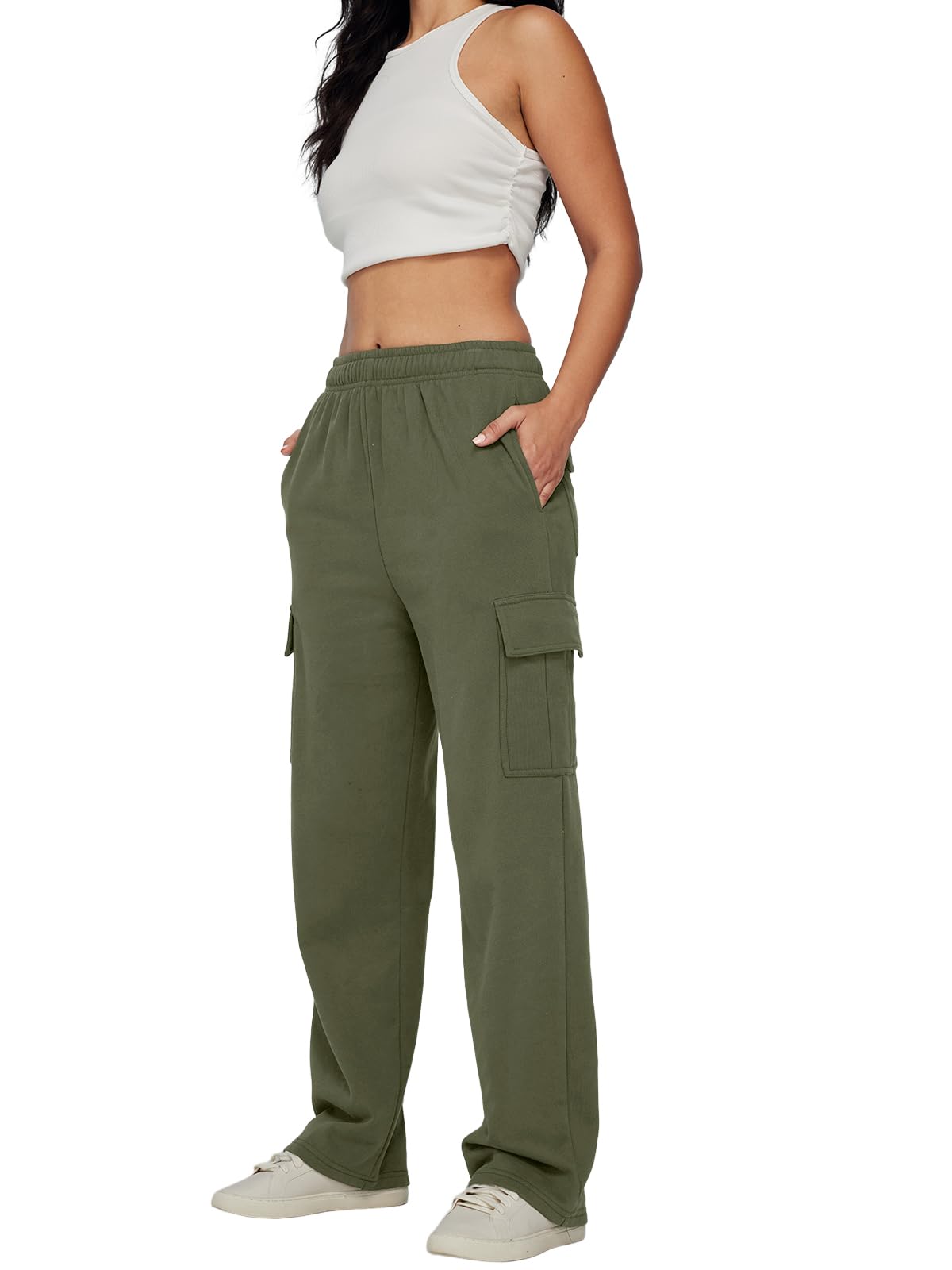 AUTOMET Womens Cargo Sweatpants Baggy Fleece High Waisted Joggers Sweat Pants Athletic Pants