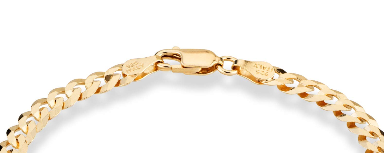Miabella 18K Gold Plated 925 Sterling Silver Italian 5mm Solid Diamond-Cut Cuban Link Curb Chain Bracelet for Men Women, Made in Italy