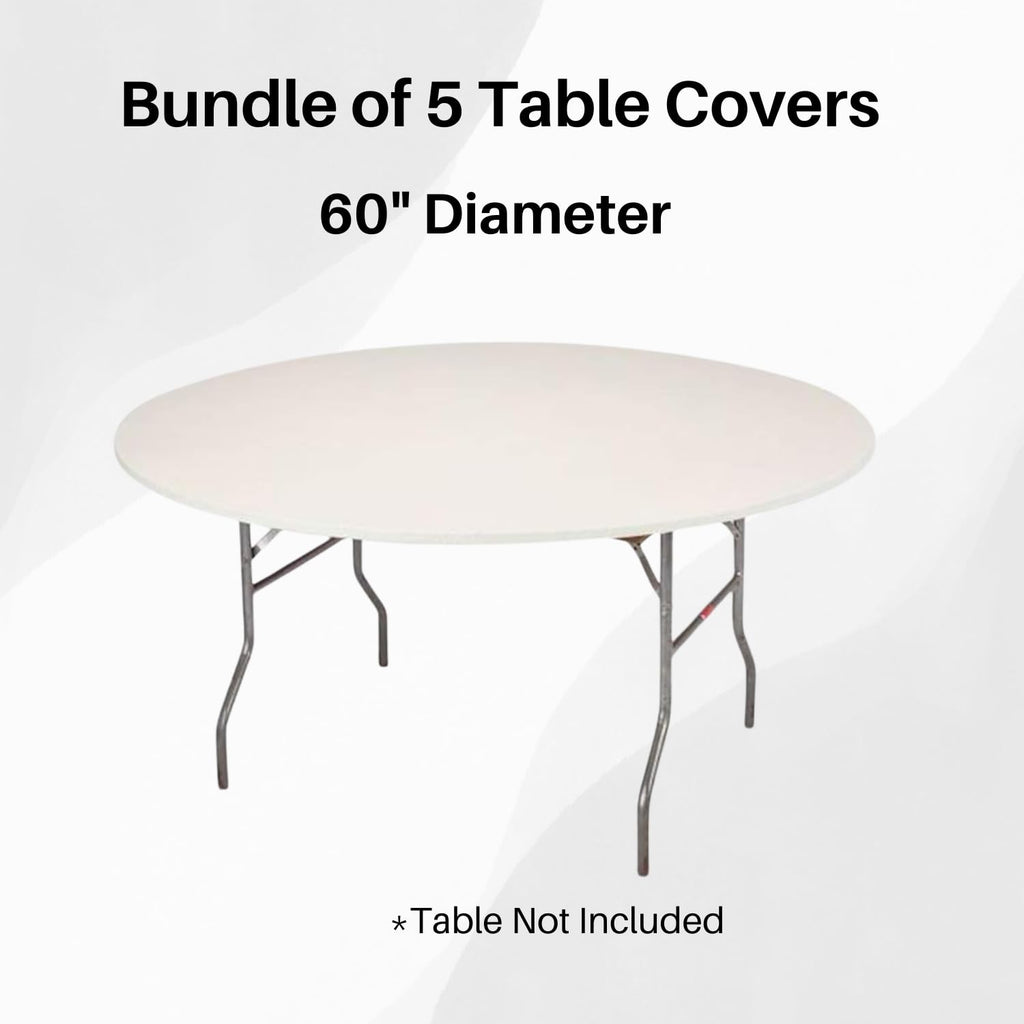 Kwik-Covers 60" Round Fitted Plastic Table Covers, 5 Pack (Black)