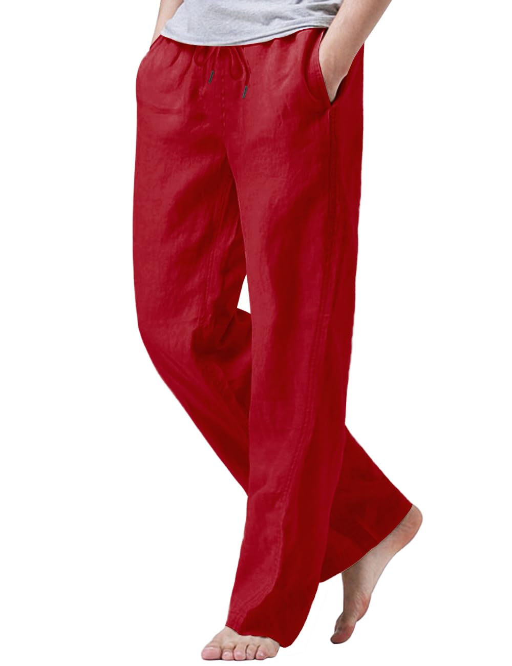 iWoo Linen Pants Men Casual 2025 Summer Beach Elastic Drawstring Waist Yoga Pants Travel Baggy Work Pant Pajama