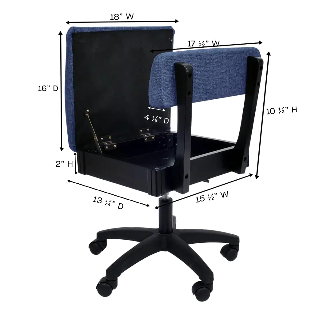 Arrow Sewing H8123 Adjustable Height Hydraulic Sewing and Craft Chair with Under Seat Storage and Solid Fabric, Lady Gray Fabric