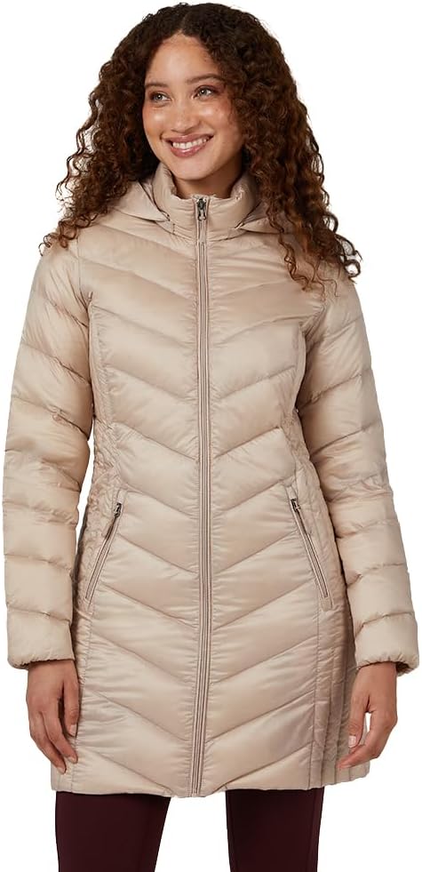 32 Degrees Heat Women’s Ultra-Light Down Packable 3/4 Jacket – Lightweight Travel Puffer Coat