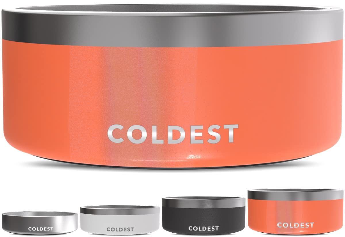 Coldest Dog Bowl - Anti Rust Metal, Non Slip, 3 Layers Insulated Stainless Steel Dog Bowls - Spill Proof & Heavy Duty - Water Bowl for Dogs, Cats & Pets, Dish Washer Safe (21 oz, Mars Red Glitter)