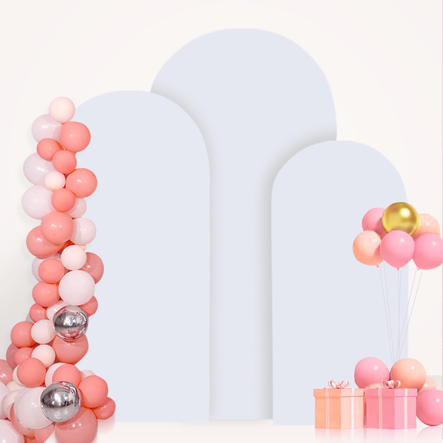 FANPROMS Beige Arch Backdrop Cover Set of 3 Wedding Arch Cover 4x5x6FT Round Top Arch Stand Cover for Fitted Arch Covers Spandex Backdrop Covers Set for Wedding Party Ceremony Decorations