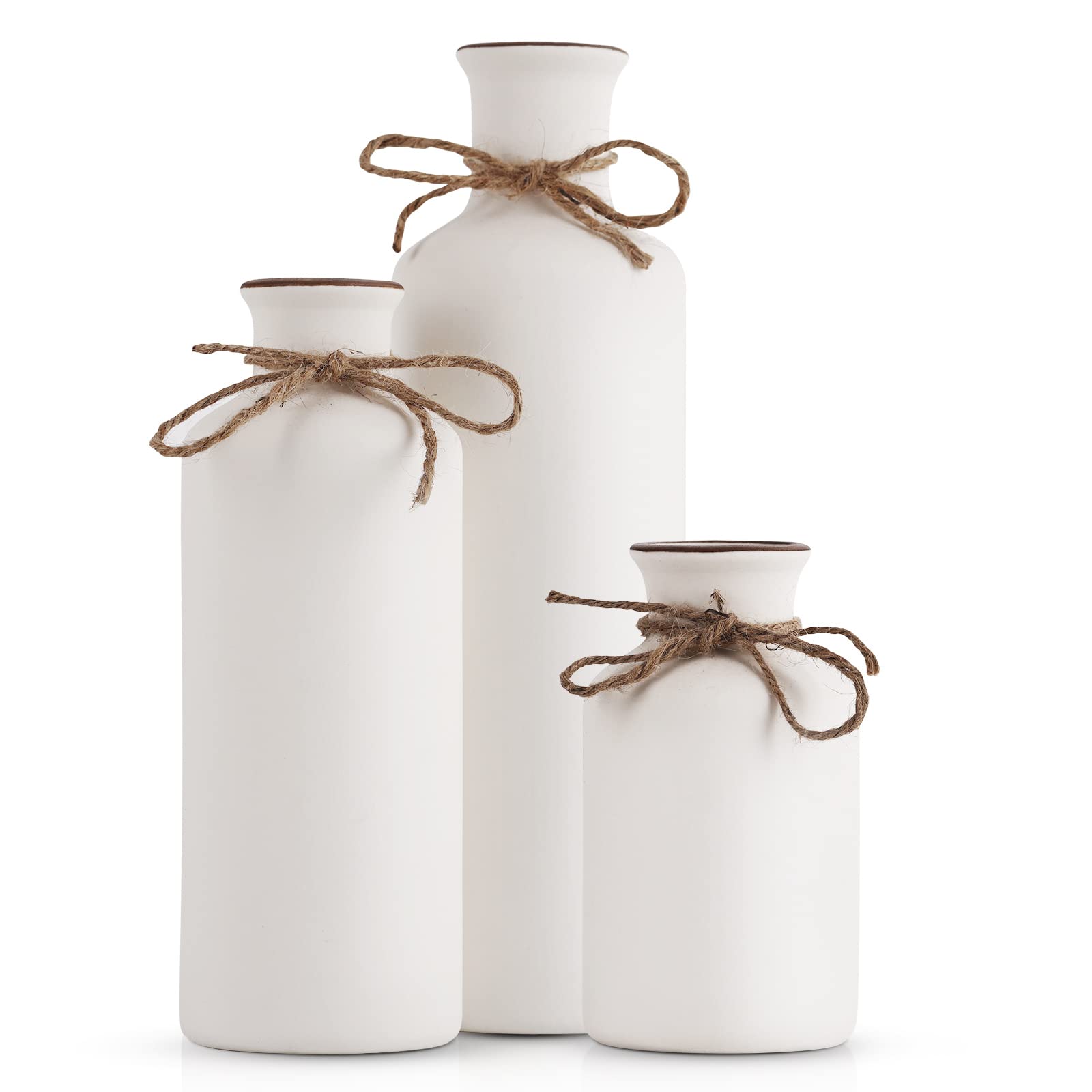 Ceramic Vase Set - 3 Ceramic Small Vases, Farmhouse Country Flower Vase Home Decor, Living Room Decoration, Table Decoration, Fireplace Decor, and Entrance Decorations Centerpieces