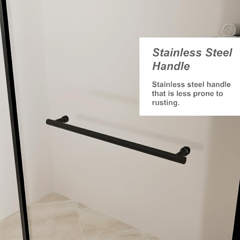 28” x 72” Pivot Shower Door, 1/4 inch Tempered Glass Panel Pivot Swing Shower Door in Matte Black Finish, Semi-Frameless Design