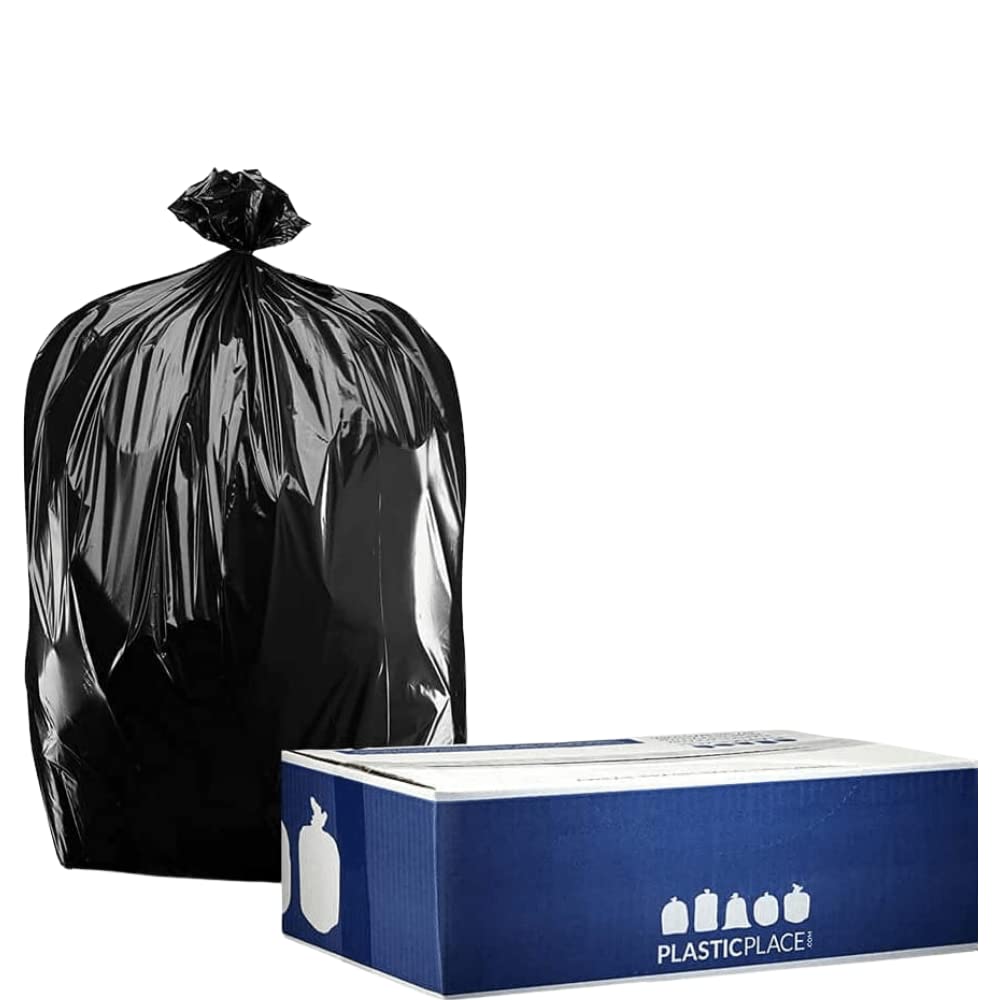 Plasticplace 64-65 Gallon Trash Can Liners for Toter │ 1.5 Mil │ Black Heavy Duty Garbage Bags │ 50” x 60” (25 Count)