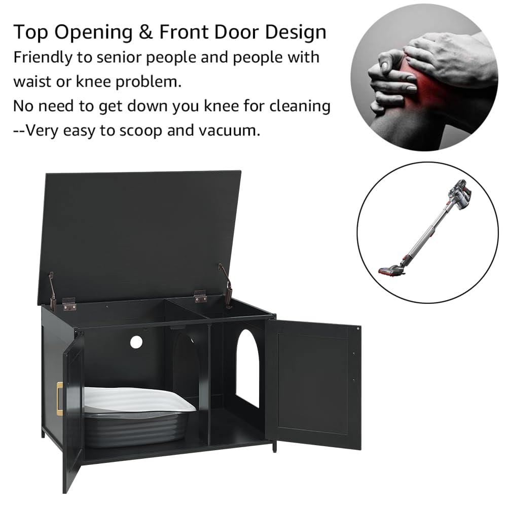 unipaws Extra Large Cat Litter Box Enclosure for Self-Cleaning & Automatic Litter Boxes, Tall Cabinet with Charging Station, Wooden Dog Proof Hidden Cat House for Top Entry Litter Box