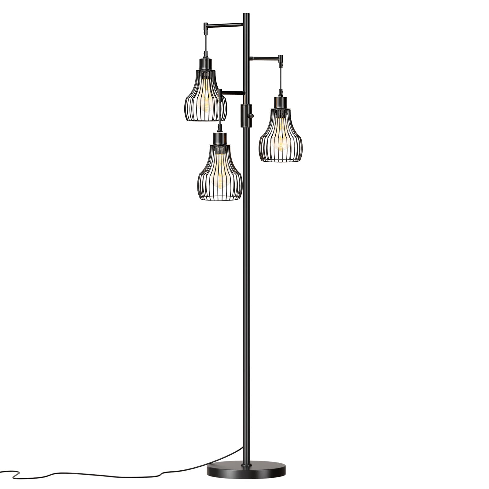 Ziisee Dimmable Floor Lamps for Living Room, Industrial Tree Standing Tall Lamps with 3 Elegant Cage Shade & 800 Lumens LED Bulbs for Bedroom Office - Brown