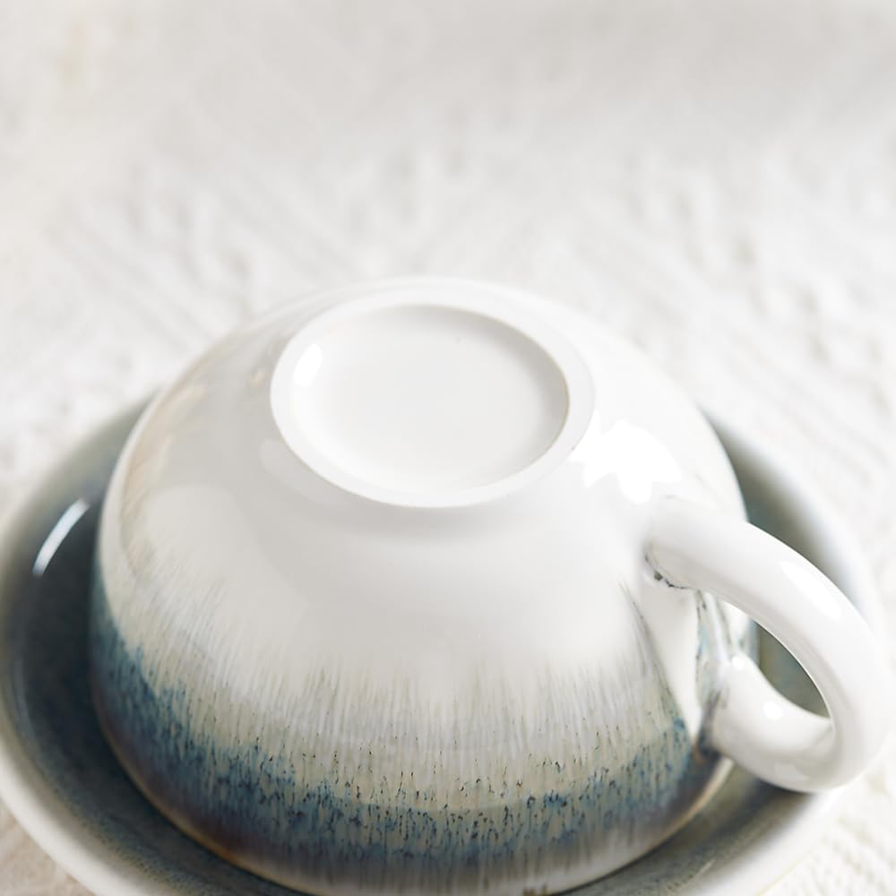 Coffeezone Vintage Design 12 oz Ceramic Latte Art Cappuccino Barista Cup with Saucer (Beige)