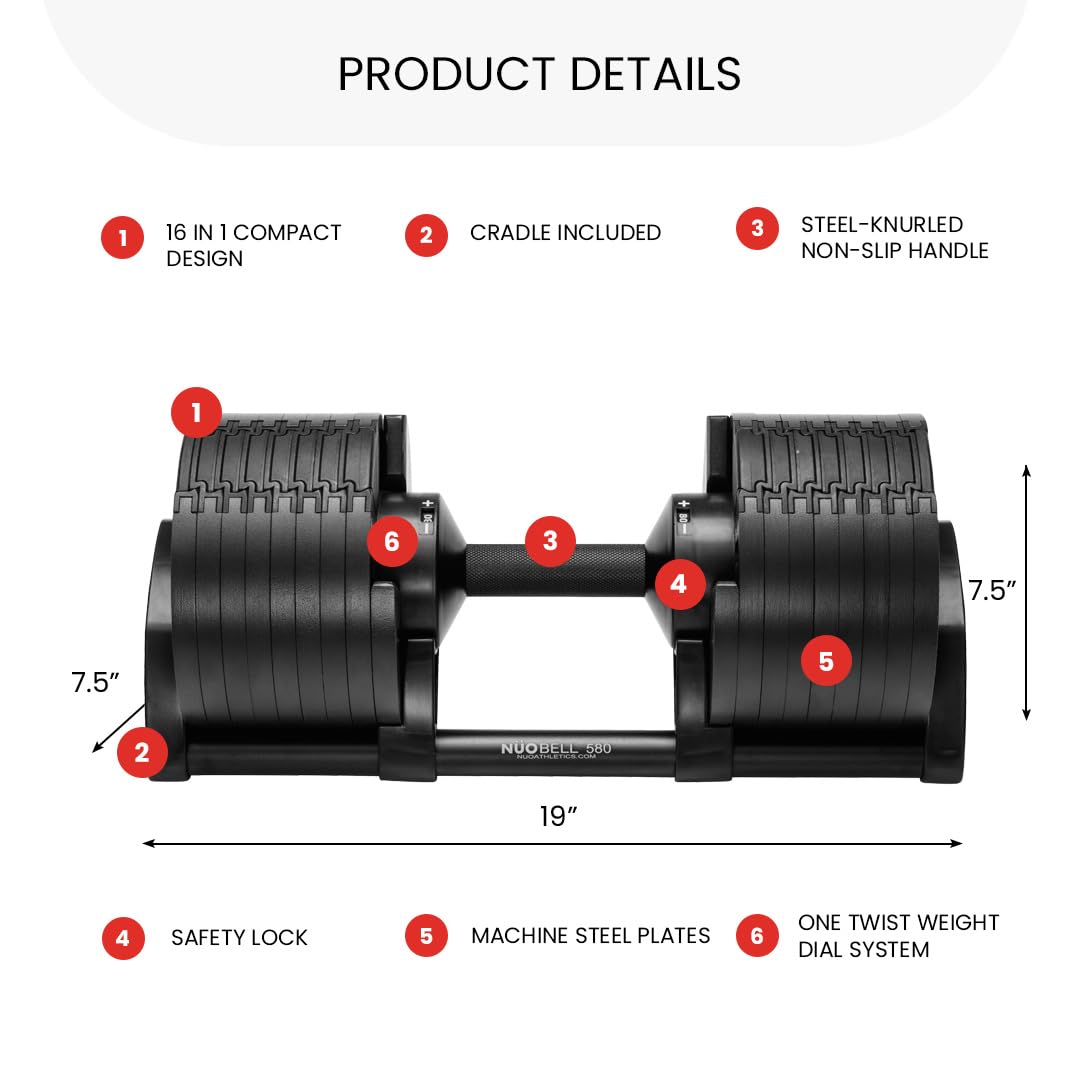NUOBELL Adjustable Dumbbells 5-80 lbs: Replace 16 Sets, Ideal for Home Gym Weight Bench & Press