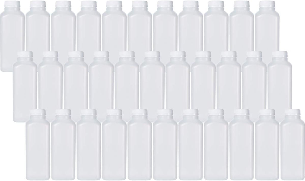 Soymerica 16 Oz Empty Plastic Juice Bottles with Tamper Evident Caps – 33 Pack Drink Containers - Great for Homemade Juices, Milk, Smoothies, Tea and Other Beverages - Food Grade BPA Free