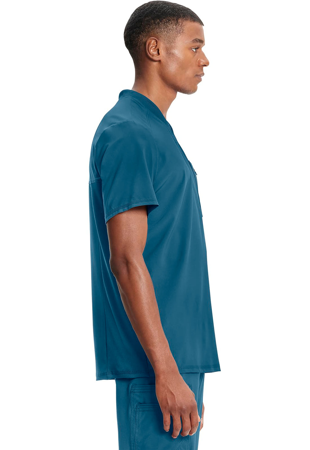 Cherokee Infinity Mens Tuckable V-Neck Scrub Top Modern Fit, 2 Pockets, Zip Chest Pocket, Rib-Knit, 360° Stretch – CK910A