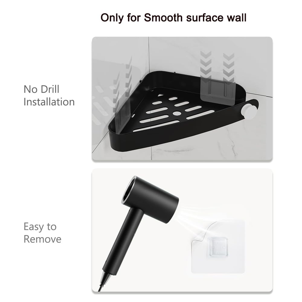 Sotfamily Plastic Shower Caddy Corner (for 90° Only), 2 Pack Adhesive Corner Shower Shelves for Bathroom Organizers and Storage, Black