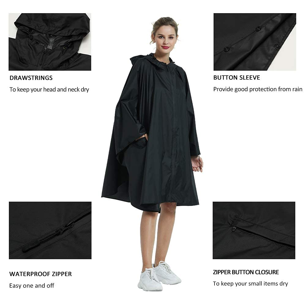 Rain Poncho Jacket Coat Hooded Zipper Style for Women/Men/Adult with Pocket