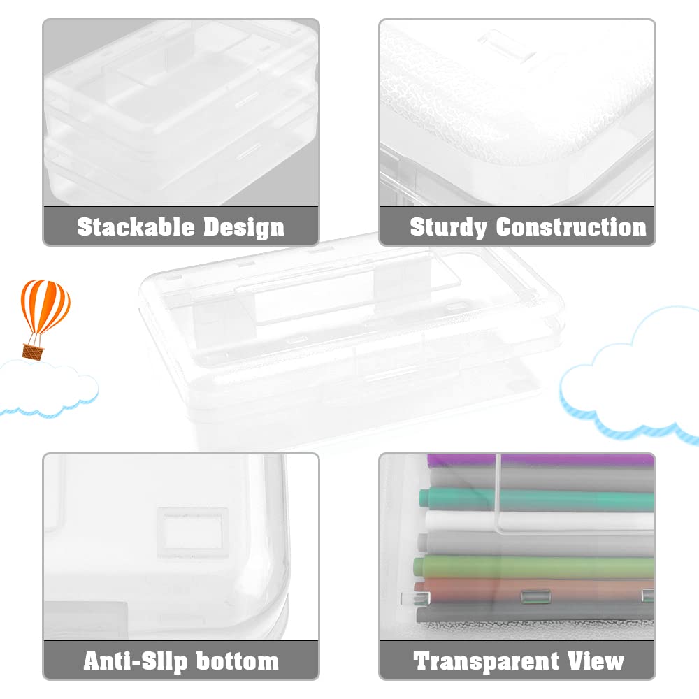 Pencil Case, Pencil Box, Clear Pencil Case, 3 Pack Plastic Pencil Case, Large Capacity Pencil Case, Crayon Box with Snap-tight Lid Stackable Design, Plastic Storage Box for School Office Supplies