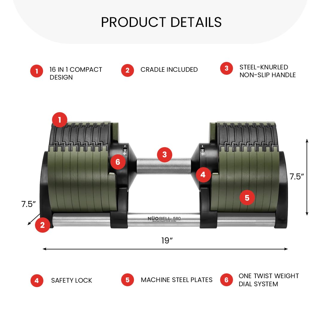 NUOBELL Adjustable Dumbbells 5-80 lbs: Replace 16 Sets, Ideal for Home Gym Weight Bench & Press