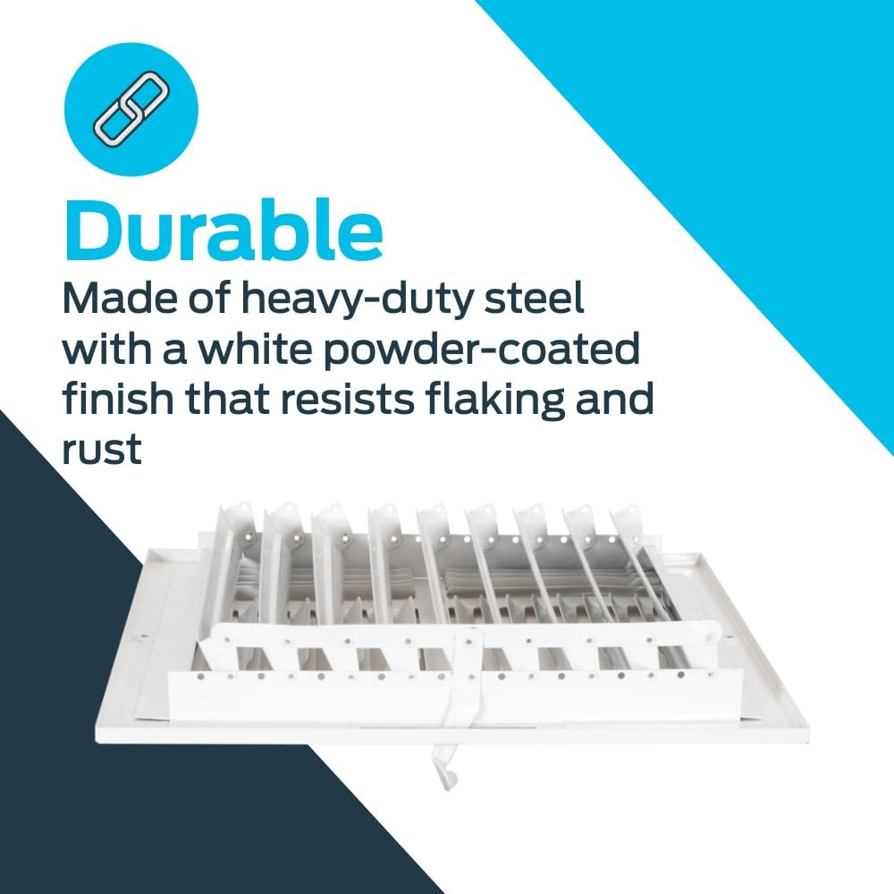 EZ-FLO 6 x 6 Inch (Duct Opening) Air Vent Cover for Wall or Ceiling, Four-Way Ventilation Register, Solid Steel HVAC Register Cover, White, 61617