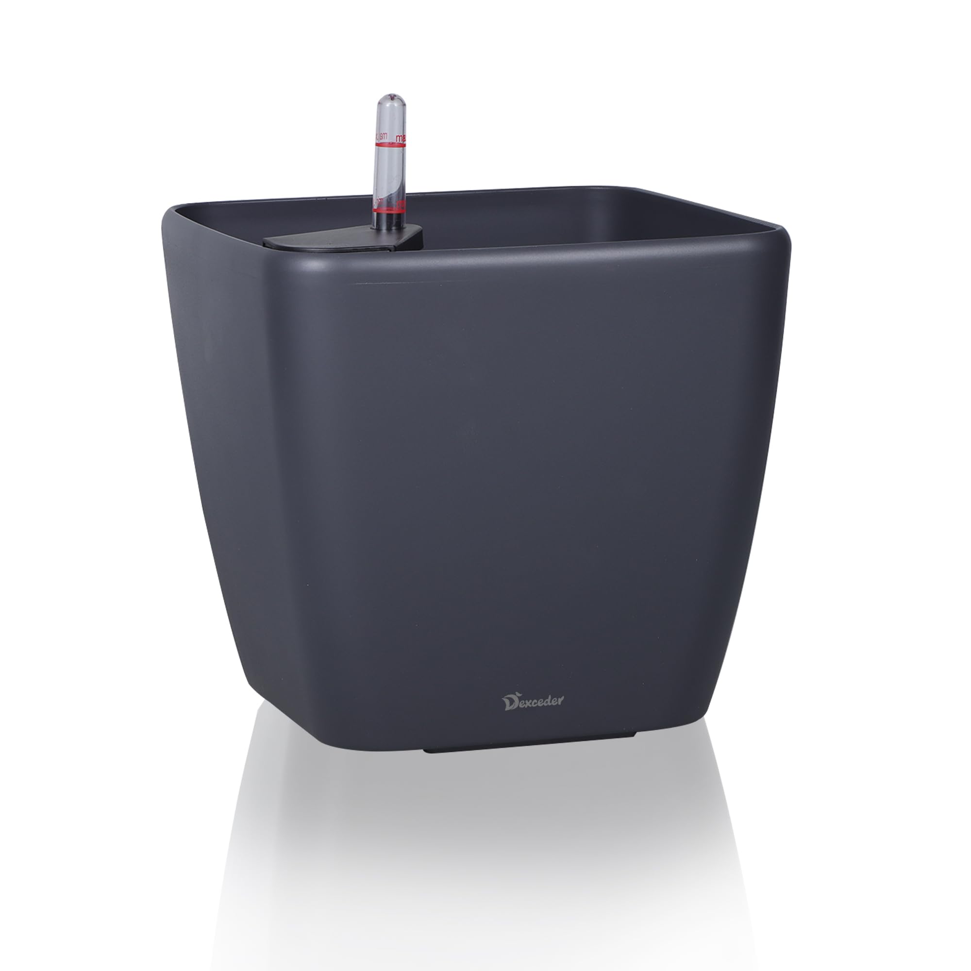 Dexceder 9x8 Self Watering Planter (Black High Gloss) | Inner Mat Design, Thickened Table Flower Plant Pot with Water Level Indicator Indoor Outdoor