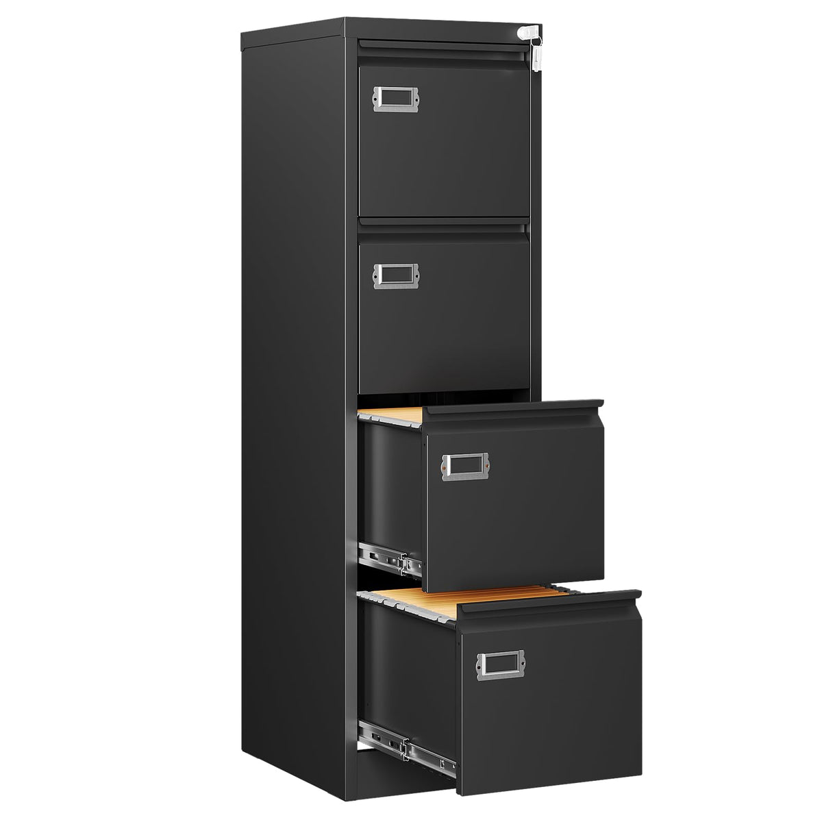 RAVIGIN 4 Drawer File Cabinet with Lock,Vertical Filing Cabinet for Home Office,Metal File Cabinets with Lock,Storage Files for A4/ Legal/Letter, Require Assembly, (Black)