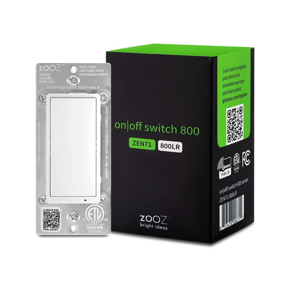 Zooz 800 Series Z-Wave Long Range Toggle Dimmer ZEN74, White | Direct 3-Way (No Add-On Switch Needed) | Z-Wave Hub Required