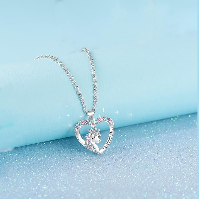 You are Magical Unicorn Necklace for Girls Crystal love heart Pendant Necklaces Jewelry Gifts for Girls Daughter Granddaughter Niece Birthday christmas over 12 years old