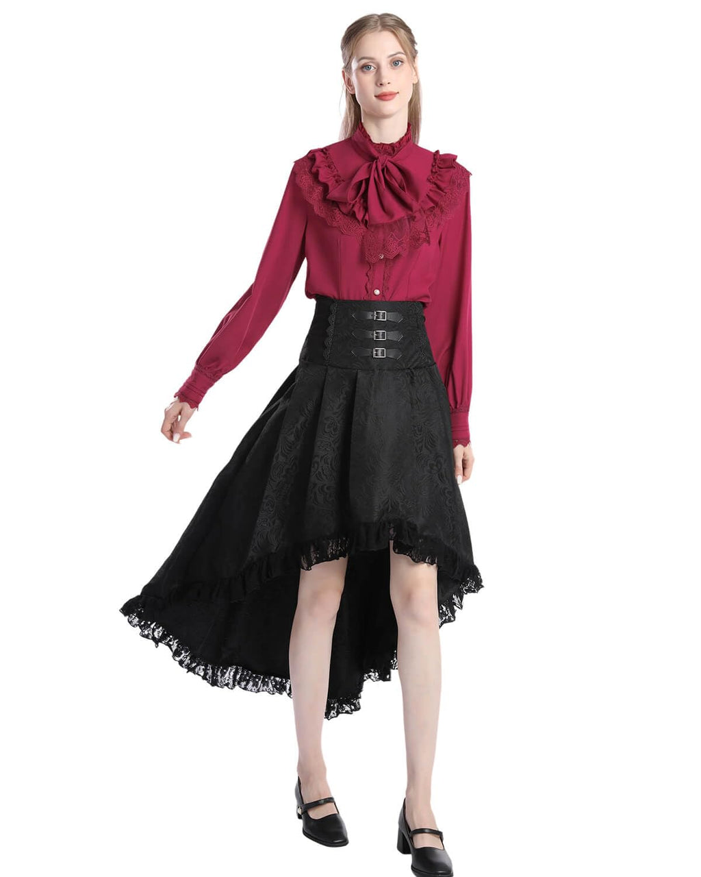 Nuoqi Victorian Blouse Womens Gothic Shirt Vintage Long Sleeve Lotus Ruffle Tops