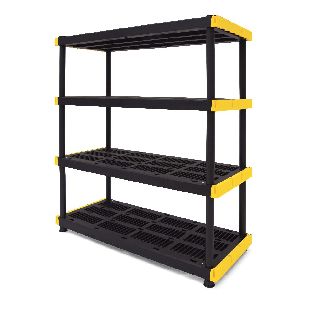 CX Black & YELLOW, Shelving Unit and Heavy Duty Storage Containers, Extremely Durable (Shelf + 27 Gallon Container (4-Pack))