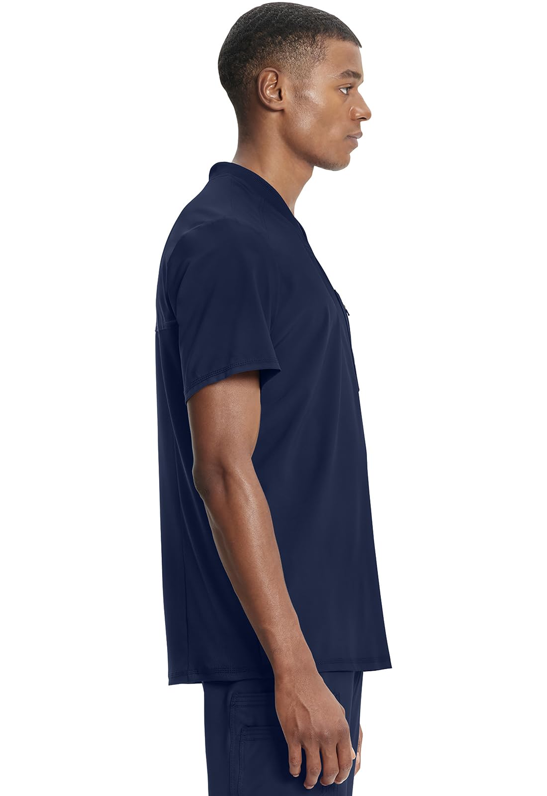 Cherokee Infinity Mens Tuckable V-Neck Scrub Top Modern Fit, 2 Pockets, Zip Chest Pocket, Rib-Knit, 360° Stretch – CK910A